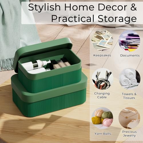 Decorative Storage Boxes with Lid - Multi-Purpose Cardboard Organizer Bins for Your Home Decor, Set of 2 Decorative Contai...