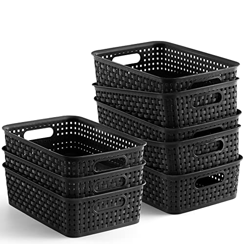 [ 8 Pack ] Plastic Storage Baskets, Small Pantry Organization and Storage Bins, Household Organizers for Laundry Room, Bat...