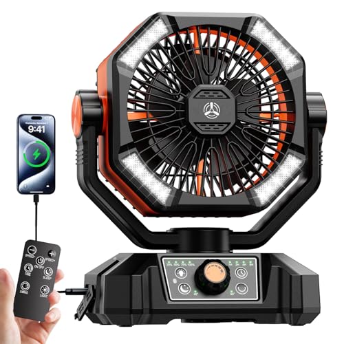 Skytoo Camping Fan, 20000mAh Battery Powered Fan with LED Lantern, Rechargeable Battery Operated Oscillating with Remote H...