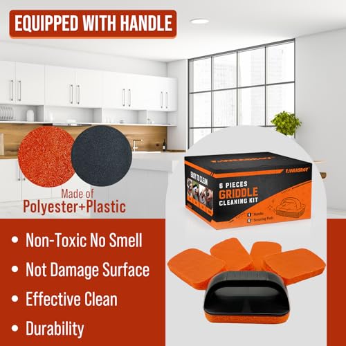 6-Piece Griddle Cleaning Kit for Blackstone, Flat Top Grill Cleaning Kit Non-Scratch Scouring Pads for Kitchen - 5 Scrubbe...