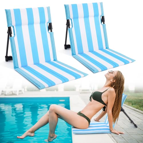 Karenhi 2 Pcs Stripes Foldable Pool Chairs Portable Folding Beach Chairs for Edge of Pool Portable Flip Poolside Chair f...