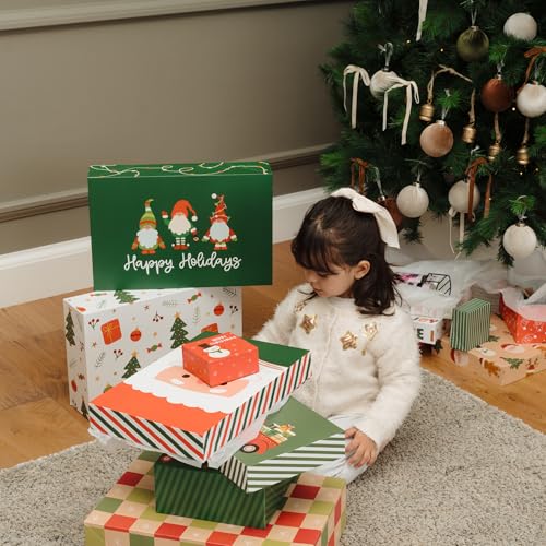 ZICOTO Beautiful Christmas Gift Boxes Set of 15 - Stylish Holiday Present Boxes with Assorted Festive Designs for Easy Chr...