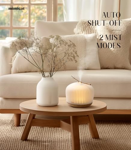 mimicat Quiet Aromatherapy Diffuser Glass: 230ML Ultrasonic Cool Mist Scent for Home with Night Light - Aesthetic for Wome...