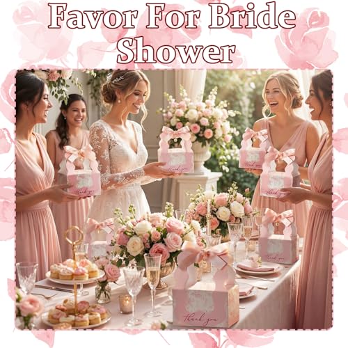 ForraFun 50 Sets Floral Wedding Favor Boxes with Pearl Pendant Bow Ribbon Floral Wedding Party Candy Boxes Bridal Gift for...