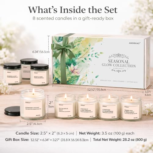 Scented Candles Gift Set, 8 Pack Soy Wax Candles for Home, Long Lasting Burn Floral Fresh Aromatherapy Scents for Women, B...