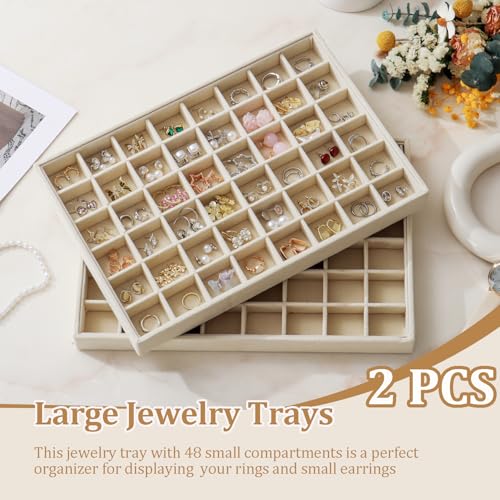 KATISYIO Large Velvet Jewelry Tray 2 Pack Stackable Jewelry Display Drawer Inserts Trays Organizer for Earring Bracelet Ne...