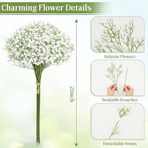 MARTINE MALL Babys Breath Artificial Flowers, 30 PCS White Baby Breath Flowers Artificial Bulk, Fake Baby Breath Gypsophil...