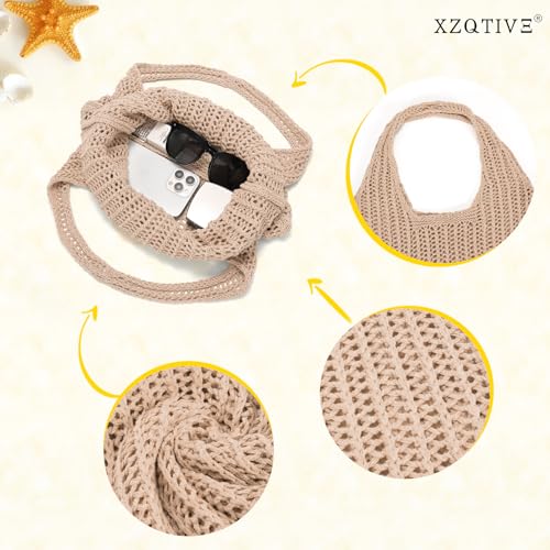 XZQTIVE Crochet Tote Bag for Women Mesh Beach bag for Summer Vacation Aesthetic Hobo Knit Shoulder Bag