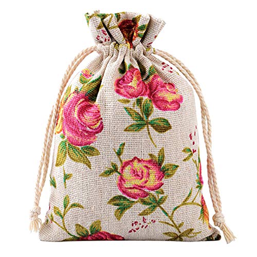 Pangda 30 Pcs 3.9 x 5.3 Inch Rose Drawstring Gift Bags Mother's Day Floral Jewelry Bags Packing Storage Floral Linen Sacks...