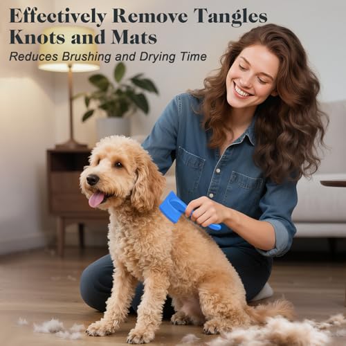 2PCS Slicker Brush for Dogs & Pet Comb,Professional Dog Grooming Brush (Goldendoodles,Poodles,Labradoodles) with Extra Lon...