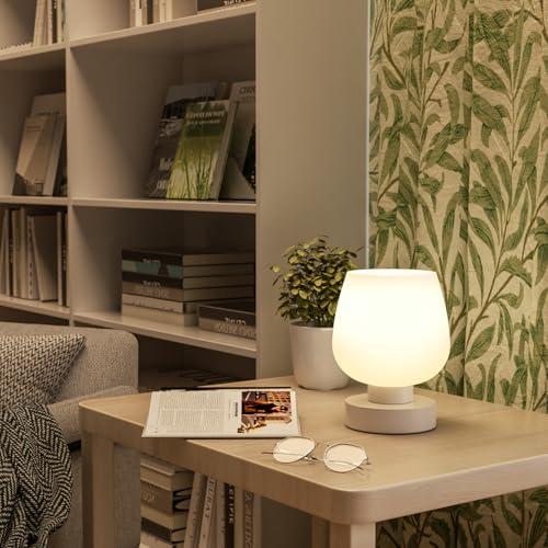 Seealle Touch Table Lamp for Nightstand - Small Bedside Lamp for Bedroom Living Room Night Stands, Desk Lamp with White Gl...