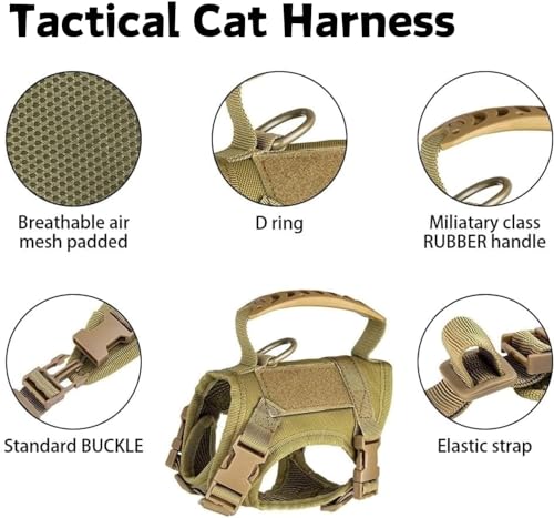 Tactical Cat Harness & Leash Set - Escape-Proof Adjustable for Walking Small Dog Vest Harness with Patches, Soft Mesh Padd...