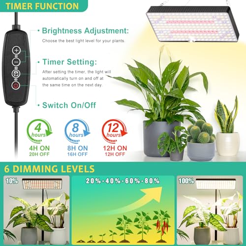 LBW Desk Grow Light, Full Spectrum Plant Light for Indoor Plants, Grow Lamps with 4/8/12H Timer, 10"-26" Height Adjustabl...