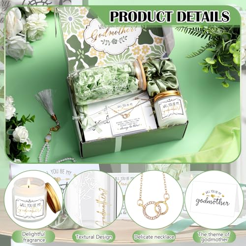Singhoow 6 Pcs Godmother Proposal Gift Set, Will You Be My Godmother Gift Box, 16oz Glass Cup, Necklace & Scented Candle f...