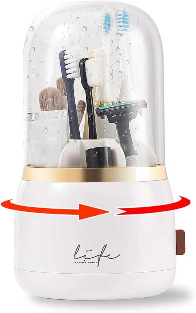 CLOKTA Toothbrush Holders for Bathrooms, Rotating 7 Slots Electric Toothbrush Holders with Cover, Countertop Toothpaste Or...
