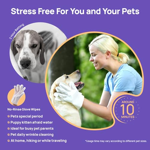 HICC PET Cleaning Deodorizing Glove Wipes for Dogs & Cats, Vet Recommended Hypoallergenic Hydrating & Nourish Fur Pet Groo...