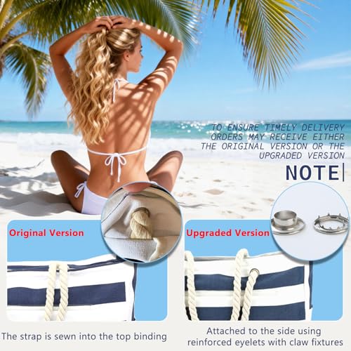Fammart Beach Bags Waterproof Sandproof for Women, Large Canvas Pool Bag with Leakproof Wet Pocket & Zipper Cruise Essentials