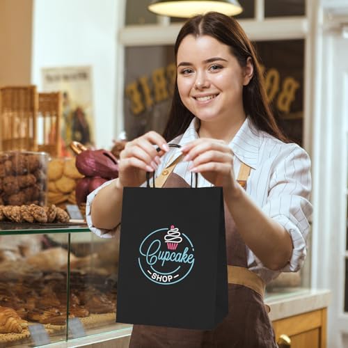 MESHA 100 Pack Black Gift Bags 8x4.25x10.5 Inch Kraft Paper Bags with Handles Bulk Craft Bag Medium Size for Wending Birth...