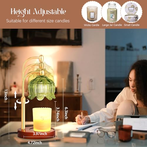 Cinsenten Adjustable Flower Candle Warmer Lamp with Timer, Lotus Tulip Glass Warmer Light for Jar Candles, Electric Wax Wa...