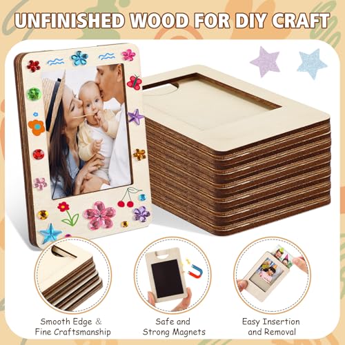 Yalikop 12 Pack Mini Wooden Picture Frames for Crafts Unfinished Magnetic Picture Photo Frame Kit with 12 Watercolor Penci...