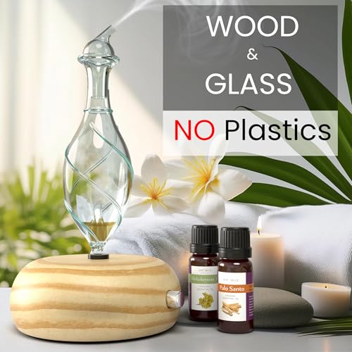 ArOmis Premium Glass Essential Oils Nebulizer - Waterless Diffuser for Aromatherapy - Handmade Oil Diffuser, Wooden Base, ...