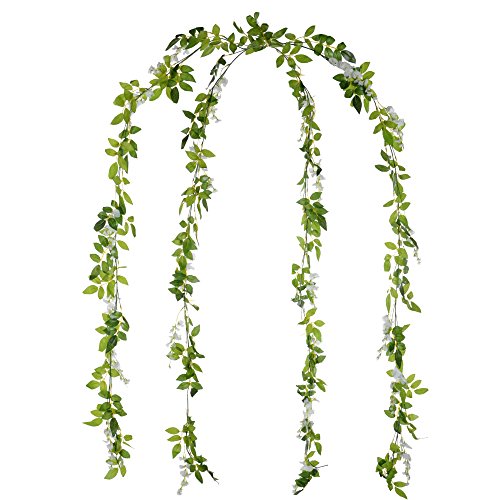 DearHouse 4Pcs 6.6Ft/Piece Artificial Flowers Silk Wisteria Garland Artificial Wisteria Vine Rattan Silk Hanging Flower fo...