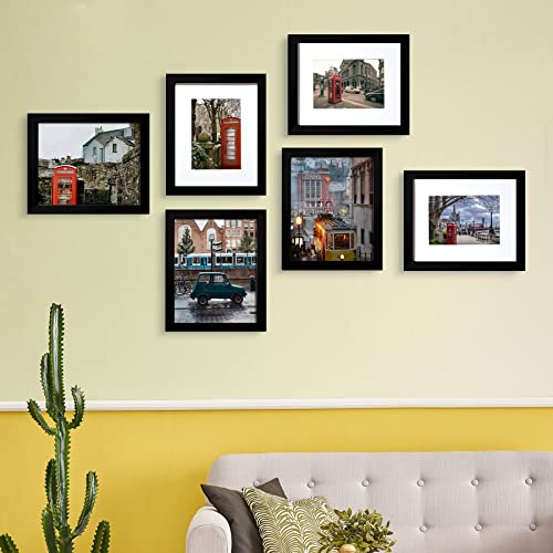 BESCRCL 8x10 Picture Frame Black Set of 6, Display Pictures 5x7 with Mat or 8x10 Without Mat for Wall Mounting or TableTop