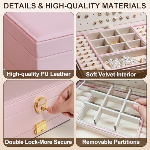 Yoobao Jewelry Box for Women, 3 Layer with Double Lock, Removable Tray, Jewelry Holder Organizers for Earrings Necklaces R...