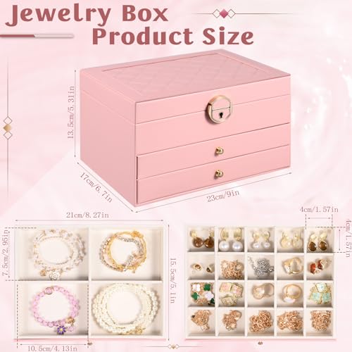 Emazerom 3 Layer Jewelry Boxes Large Jewelry Holder Organizer Case with 2 Jewelry Organizer Drawer PU Necklace Organizer L...