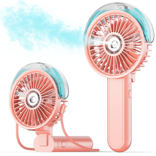 SWEETFULL Portable Misting Fan - 180° Foldable Handheld Personal Fan with Mist Spray, 3 Speeds, 30ml Water Tank, USB Recha...