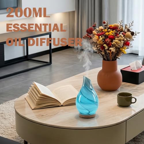 Glass Essential Oil Diffuser with 3 Aromatherapy Oils,200ml Small Humidifier with Timer,7 LED Color Lights,Waterless Auto ...
