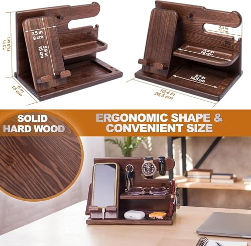 TESLYAR Wood Phone Docking Station for Men - Desk or Nightstand Organizer - Birthday Gifts for Husband, Dad - Anniversary ...