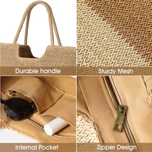 TOBEHIGHER Straw Beach Bags for Women - Summer Woven Tote Bag Shoulder Handbags, Large Beach Bag for Women for Holiday