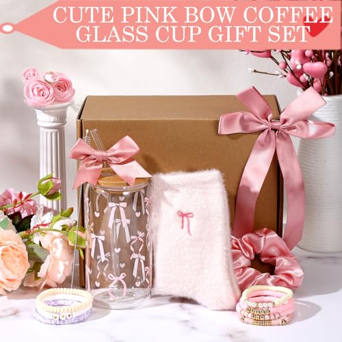 Remerry 14 Pcs Coquette Pink Bow Birthday Gift for Women Happy Birthday Gift Box for Teen Daughter Her Sister, Pink Bow Gi...