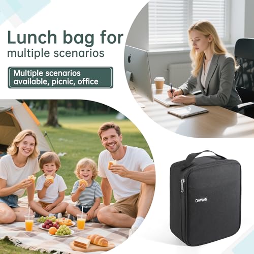 DAWAN freezable Insulated lunch bag,Built in detachable ice pack, Black, Insulated Cooler Tote with Handle for men or wome...