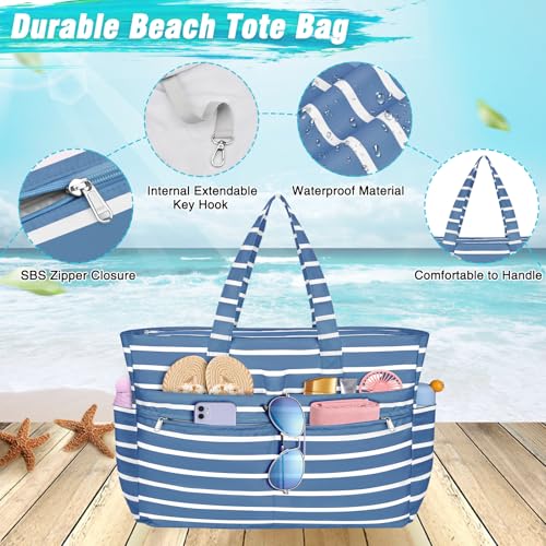 HUANLANG Extra Large Beach Bag Waterproof Beach Totes Bags for Women Men,Pool Bag with Zipper Wet Pocket