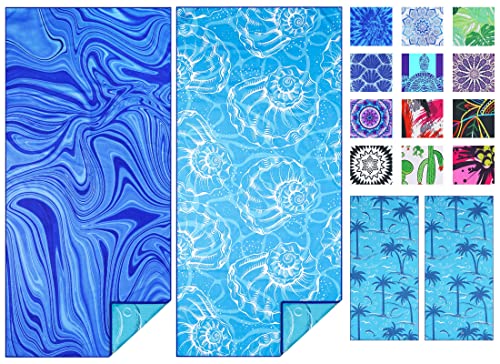 TwoYek 2 Pack Microfiber Thin Beach Towel Lightweight 71x32 Oversized Extra Large Sand Free Towels Quick Dry for Travel Po...