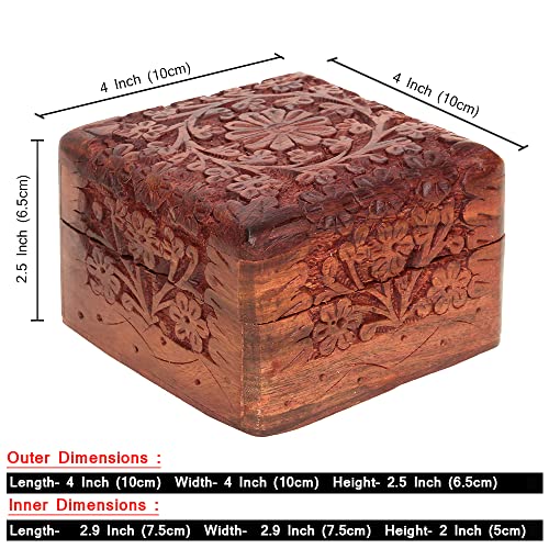 Ajuny Wooden Hand Carved Decorative Keepsake Box Jewelry Armoire Treasure Chest Trinket Holder Storage Travel Organiser Pe...