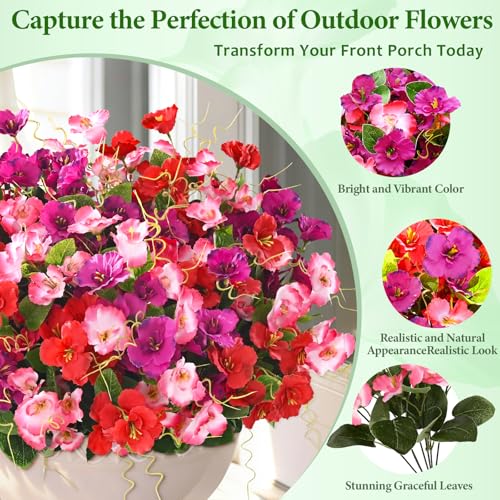 Yastouay Artificial Flowers for Outdoors UV Resistant, 12 Bundles Realistic Fake Outdoor Hibiscus Flowers Artificial Outdo...