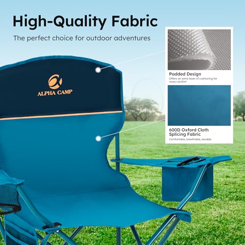 ALPHA CAMP Camping Chairs 350LBS Capacity, Heavy Duty Folding Chair with 4-Can Cooler Bag, Portable Outdoor Chair with Cup...