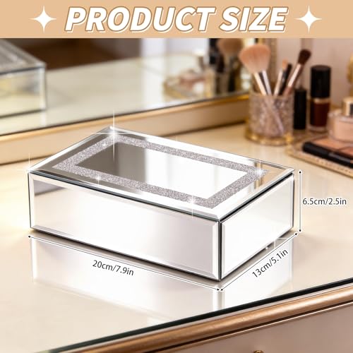 Poayewly Luxury Mirrored Jewelry Box with Crushed Diamond - Glass Jewelry Box Organizer Storage Ring Holder Case for Women