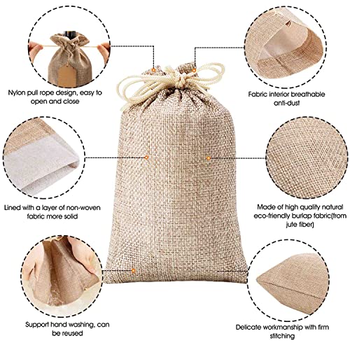 Homum 25Pcs Premium Burlap Gift Bags with Drawstring and 25Pcs Gift Tags & String, 4x6 Inch Reusable Gift Burlap Linen Sac...