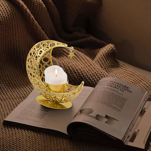 MrMrKura Moon Candle Holders Set of 2, Metal Tealight Candle Holder for Table Centerpiece Decorative Votive Candlesticks H...