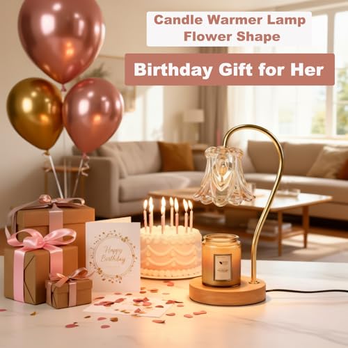 Candle Warmer Lamp with Timer 2 Bulbs Light Dimmable Electric Candle Warmer Flower Shape for Bedroom Home Decor, Wax Melt ...
