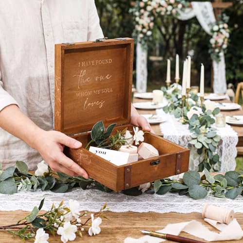 Teecyhooo Wedding Keepsake Box for Couples Mr and Mrs Wooden Memory Storage Boxes PU Leather Studs Rustic for Bride Groom ...