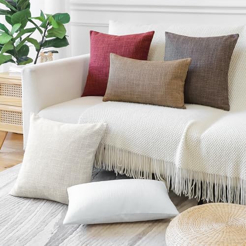 OTOSTAR Pack of 2 Throw Pillow Covers 20x20 Inch Linen Coffee Brown Pillowcases Farmhouse Decorative Solid Pillow Covers 5...