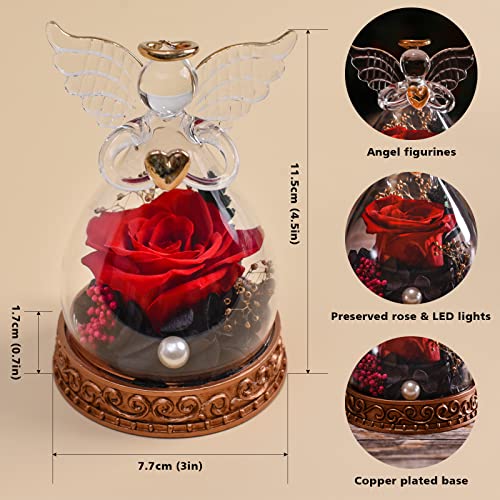 Aastin Preserved Real Rose in Glass Angel Figurine with LED Light, Angel Gifts for Women, Mom, Grandma on Mother's Day Chr...