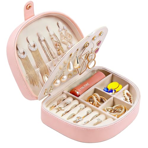 QBestry Travel Jewelry Case for Women Girls, Seashell-Shaped Small Jewelry Box with 40 Earring Holders & 5 Necklace Hooks,...