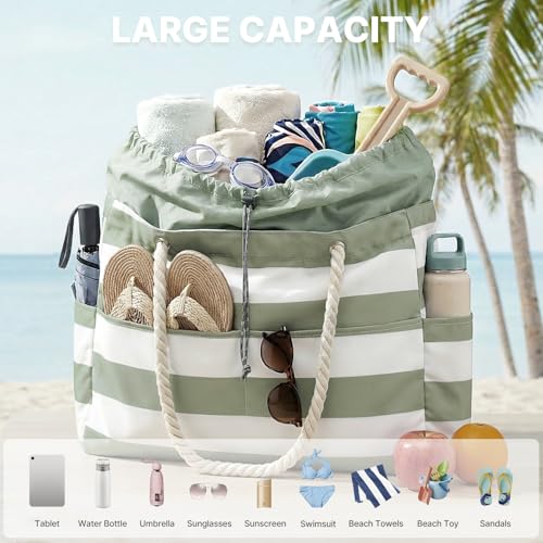 G4Free Canvas Beach Bag Waterproof Sandproof Large Beach Tote Bags for Women Pool Swim Travel Grocery