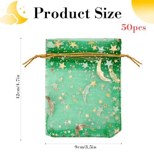 Moon Star Organza Bags 4x5, 50 Pcs Mesh Bags Drawstring,Small Mesh Gift Bags,Drawstring Gift Bags,Wedding Favor Bags,Candy...